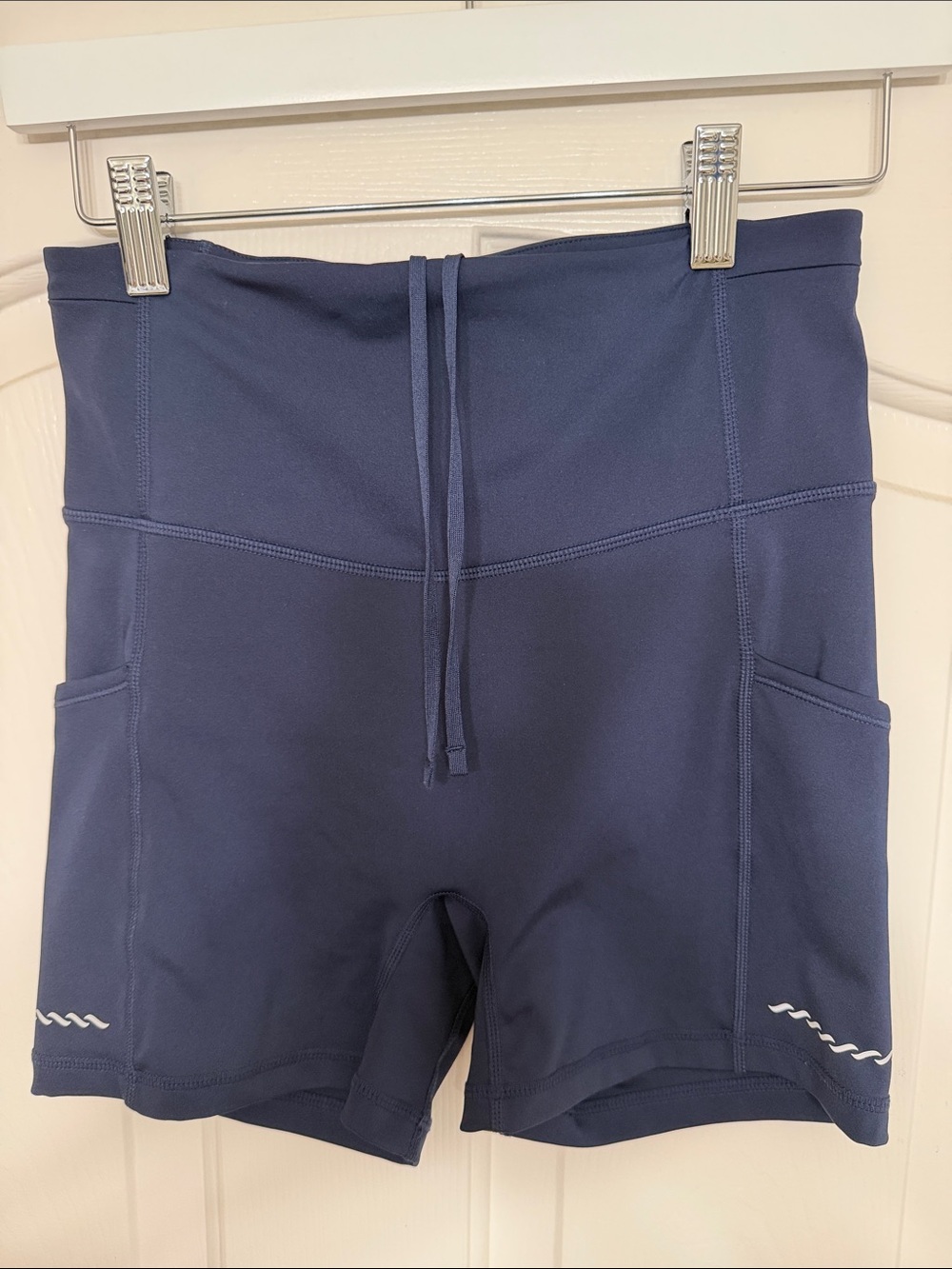 Fabletics Navy High-Rise Bike Shorts with Side Pockets